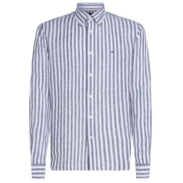 Tommy Hilfiger Linen Essential Stripe Overhemd Navy/Wit