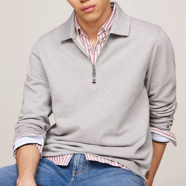 Tommy Hilfiger Terry Half Zip Sweater Grijs