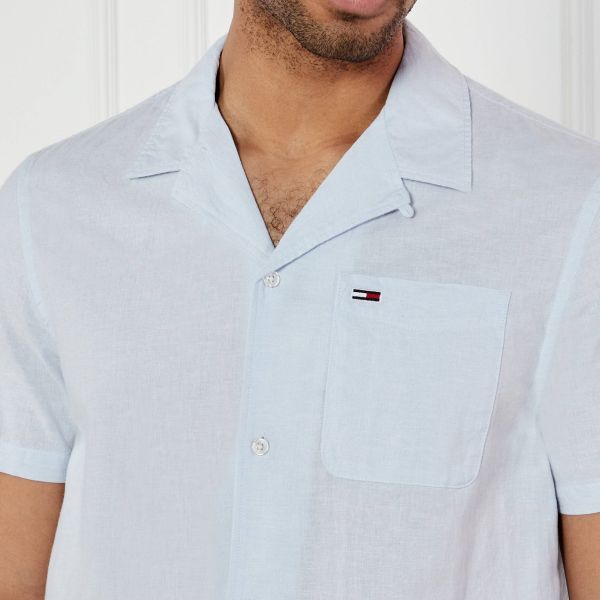 Tommy Jeans Linen Blend Camp Overhemd Licht Blauw