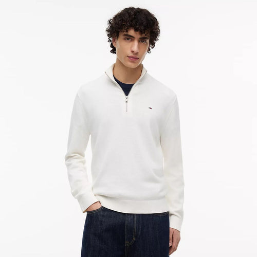 Tommy Jeans Slim Essential Quarter Zip Sweater Off White